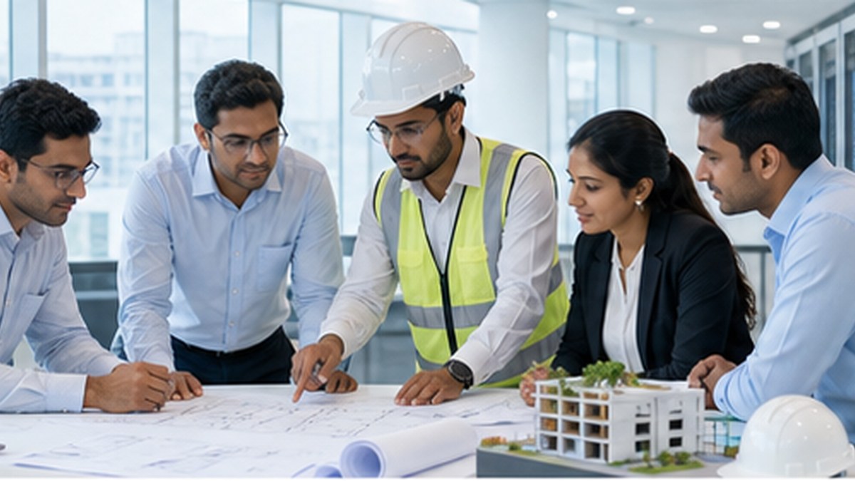 Data centre infrastructure engineering team reviewing plans